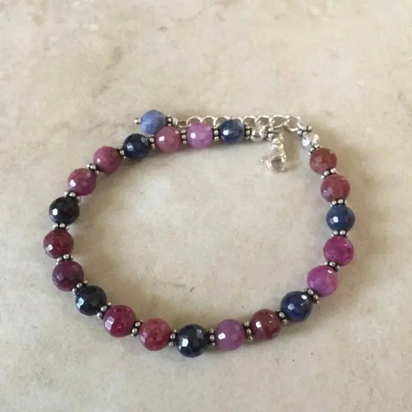 Ruby and Sapphire Bracelet,Natural Ruby and Sapphire,Unisex Bracelet - Picture 2 of 5
